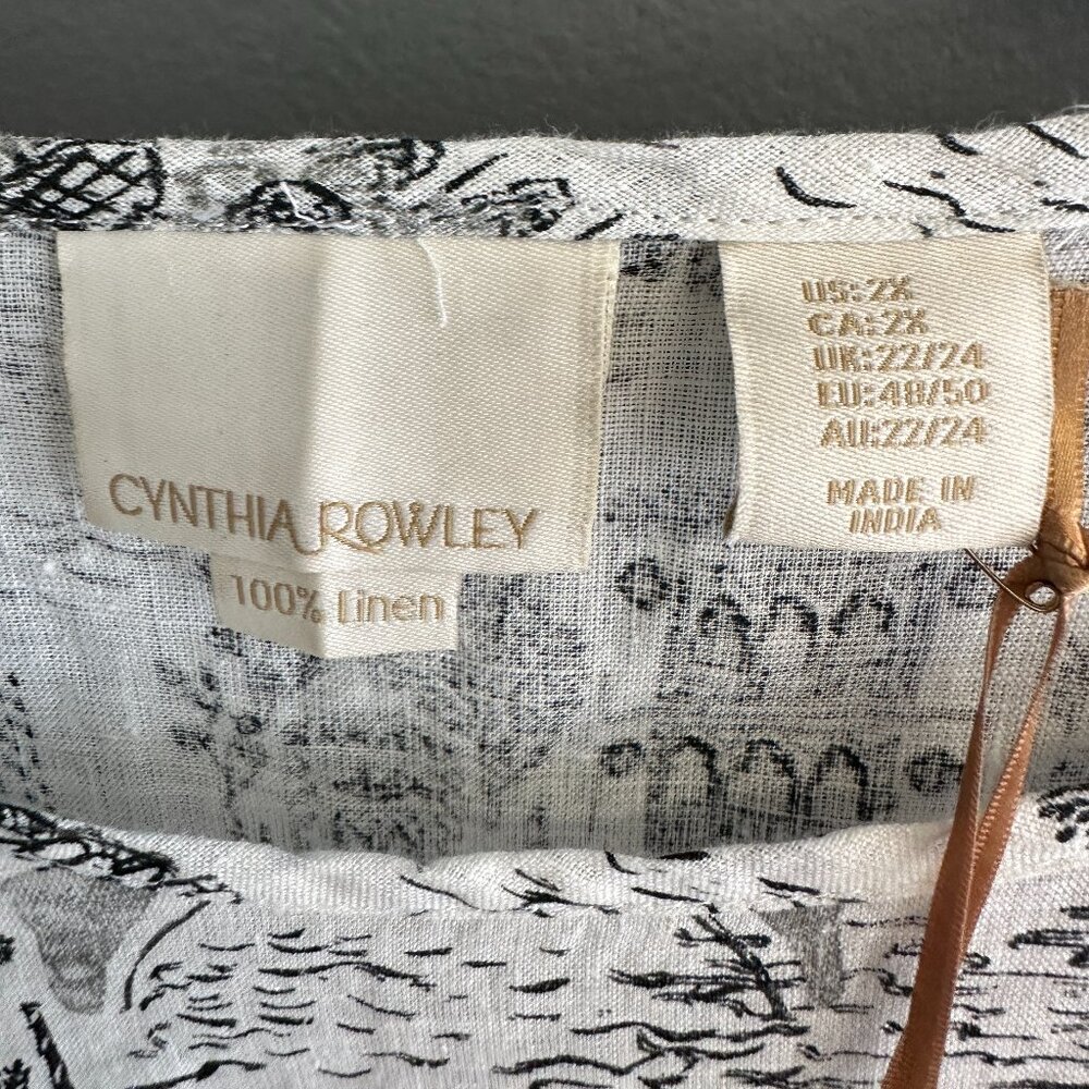 Cynthia‎ Rowley 100% Linen Womens 2X Florence Italy Print Top Romance European - Picture 3 of 7